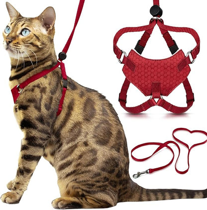 Houdini™ Escape Proof Kitten Harness and Leash Set by OutdoorBengal – Red, Small Cat Harness for Walking