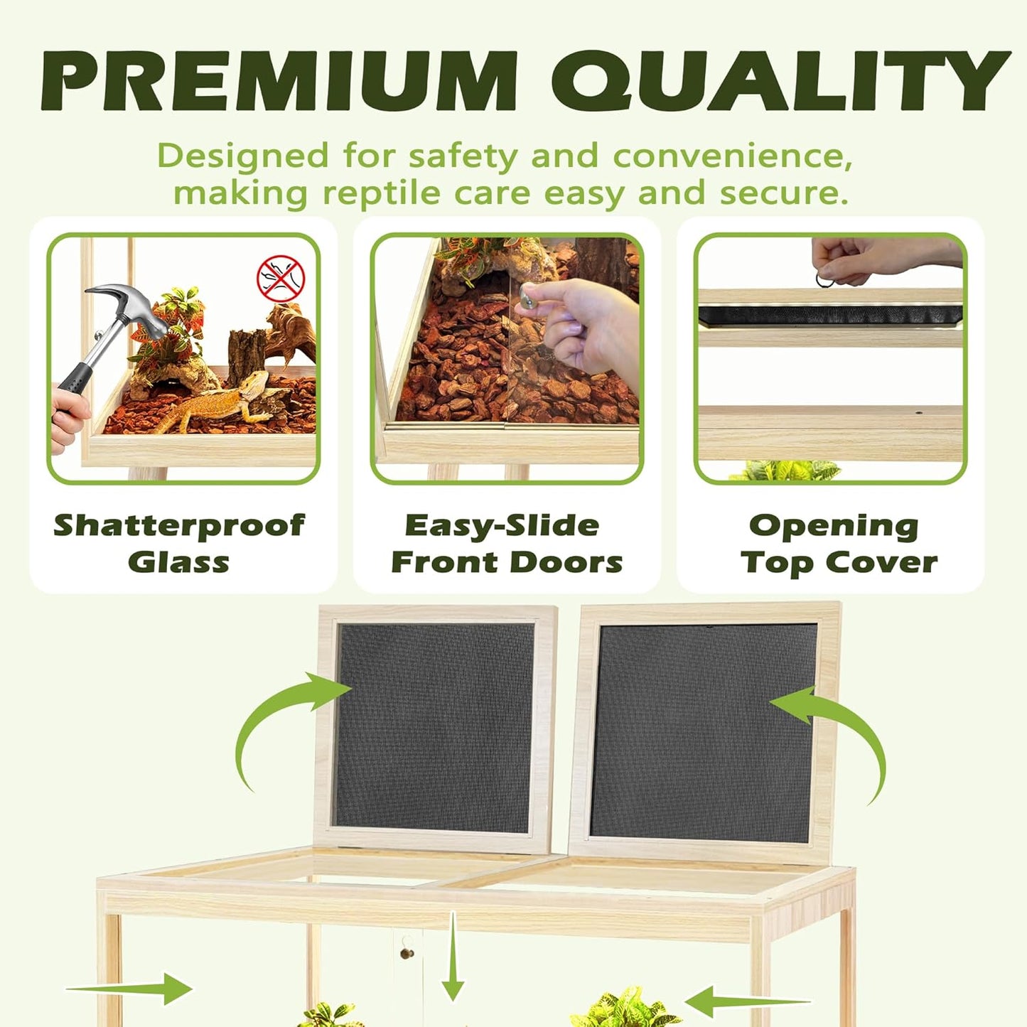 PROLEE Bearded Dragon Tank with Leg,Tempered Glass Lizard Tanks and Reptile Enclosure,Up to 78 Gallon Reptile Tank with Metal Mesh and Lockable Door for Snakes,Chameleon (Oak, 31Gallons,32inch)