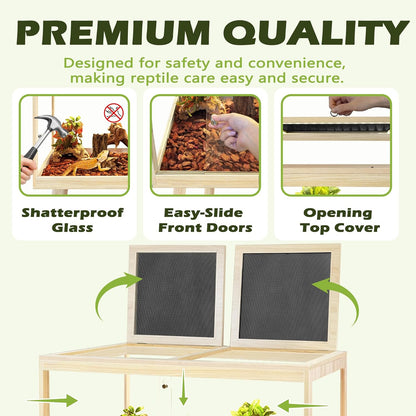 PROLEE Bearded Dragon Tank with Leg,Tempered Glass Lizard Tanks and Reptile Enclosure,Up to 78 Gallon Reptile Tank with Metal Mesh and Lockable Door for Snakes,Chameleon (Oak, 60Gallons,40inch)