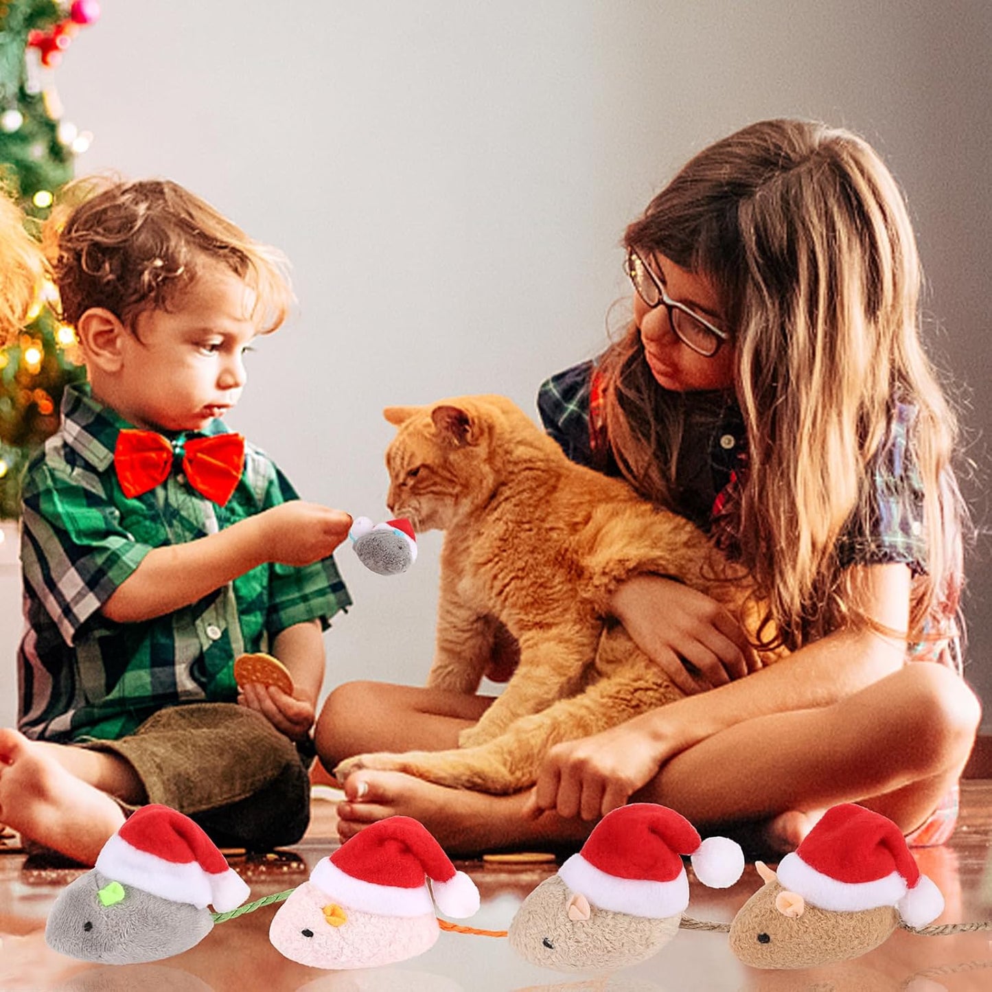 FOIMAS 6pcs Christmas Catnip Toys,Xmas Cat Toys Plush Mouse Interactive Chew Bite Toys for Cat Kitten Indoor