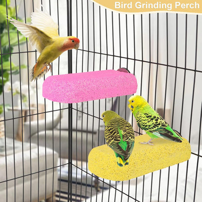 Wontee Bird Chewing Toys Grinding Beak Bird Perch Stand for Budgies Parakeets Cockatiels Lovebirds Conures Rats Squirrels, 2 Packs (Yellow+Fuchsia)