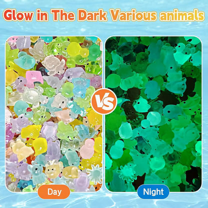 Mini Glow in The Dark Animal Resin Models Mystery Resin Animals Individually Wrapped Blind Bag Hide Small Luminous Figures DIY Fairy Garden House Micro Landscape Aquarium Decor Random Design (200)
