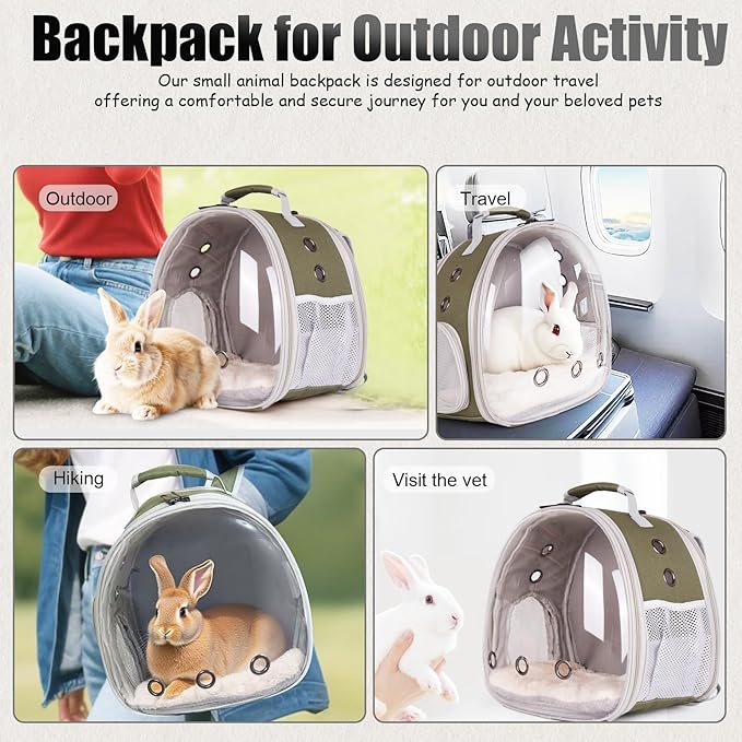 Back Expandable Backpack for Small Animals, Portable Travel Bag Breathable Pet Carrier Cages for Bunny, Guinea Pig, Bearded Dragon, Lizard, Rabbit, Squirrel, Tortoise, Kitten, Sugar Glider