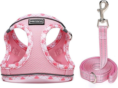 Mercano Soft Mesh Dog Harness and Leash Set, No-Chock Step-in Reflective Breathable Lightweight Easy Walk Vest Harnesses with Safety Buckle for Small Dogs, Cats (Pink, L)