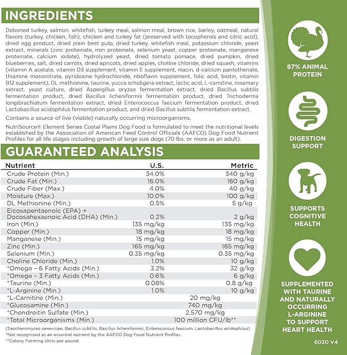 NutriSource Element Series Coastal Plains Dry Dog Food, Turkey, Salmon, and Whitefish, 12LB