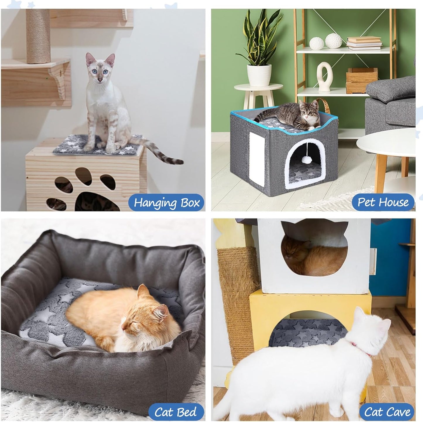 VitalCozy 2 Pack Self Warming Cat Mat Self Heating Pad Bed Reversible Machine Washable Reflects Body Heat Warm Thermal Pet Pad Crate Blanket for Feral and Indoor Cat (Star,17'' X 17'')