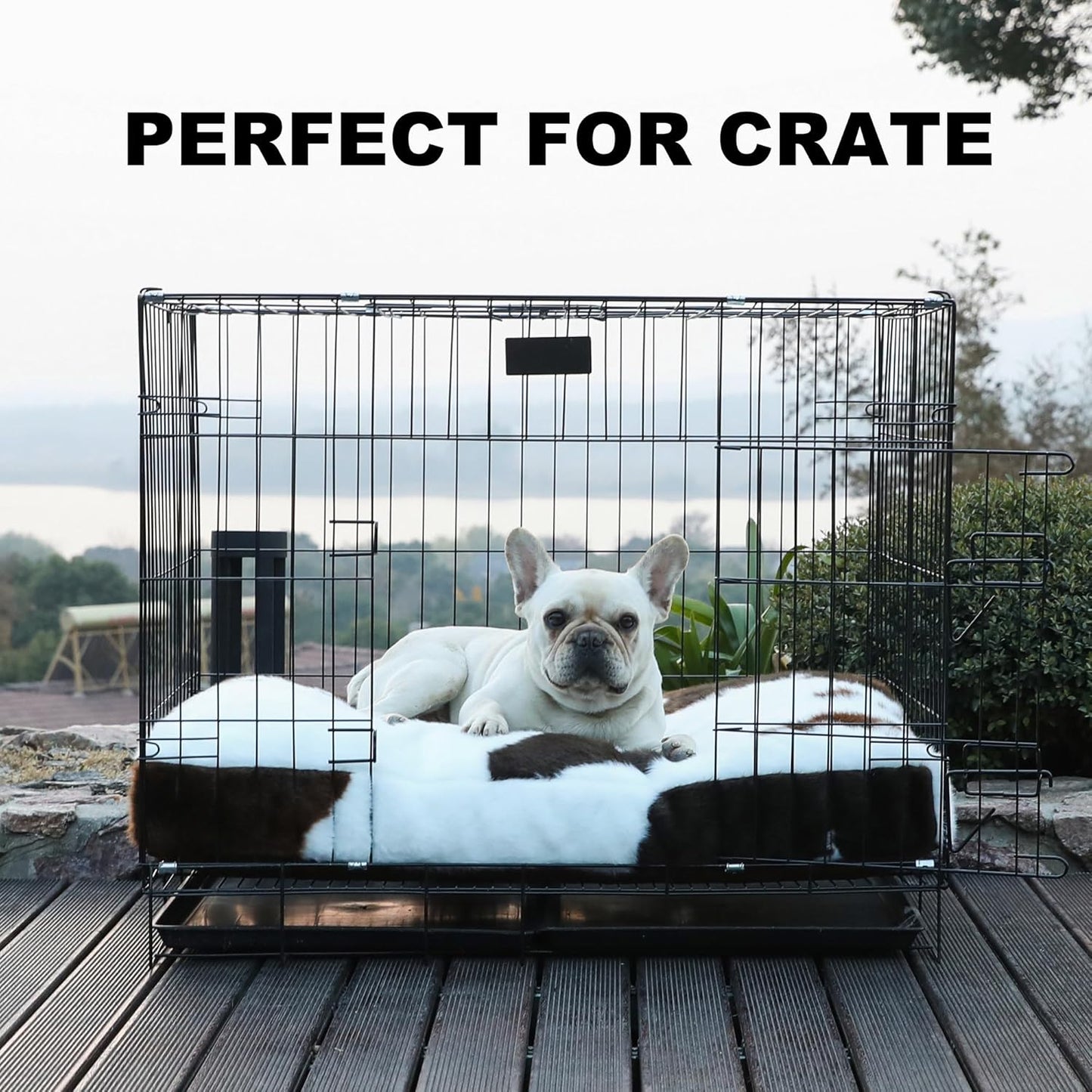 Bedfolks Waterproof Crate Bed, Plush Dog Kennel Pad with Removable Washable Cover, Faux Fur, Fluffy 35"x23", Cow Print