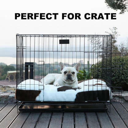 Bedfolks Waterproof Dog Crate Bed,Plush Dog Bed with Removable Washable Cover,Faux Fur Dog Crate Pad for Medium Dogs,Fluffy Dog Kennel Bed 29"x21",Cow Print