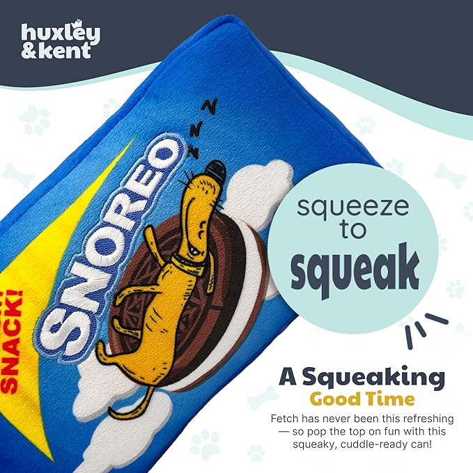 Huxley & Kent Funny Dog Toy w/Squeaker – Power Plush Squeaky Dog Toys for Small, Medium & Large Dogs – Soft Stuffed Animal for Indoor Play & Fetch - Snoreo Cookies, Small