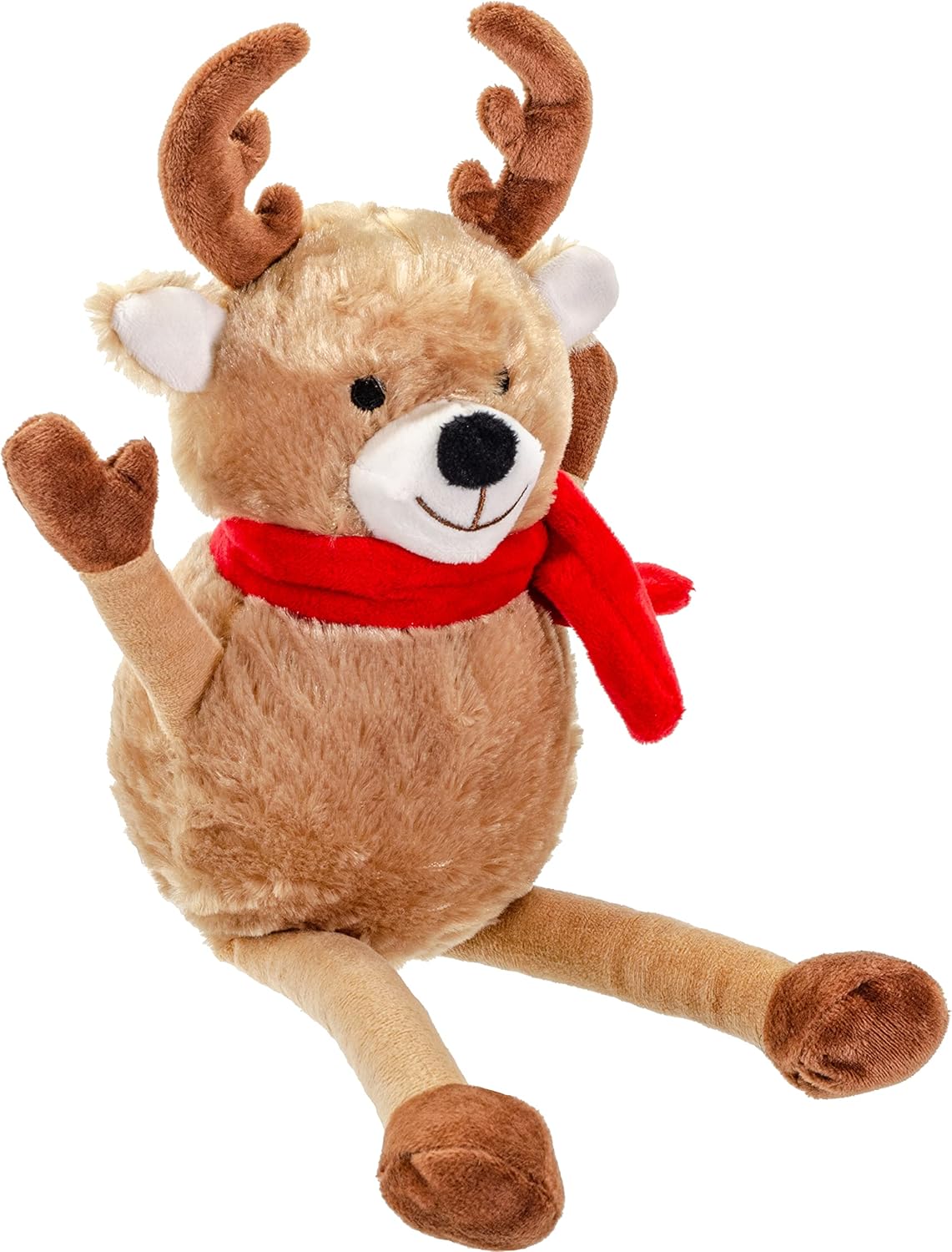 Giftable World Holiday Plush Pet Toy Fun for Christmas Designs with Squeaker Dog Chew Toy (13" Long Legs Reindeer w/Squeaky Ball)