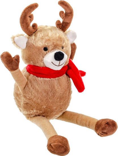 Giftable World Holiday Plush Pet Toy Fun for Christmas Designs with Squeaker Dog Chew Toy (13" Long Legs Reindeer w/Squeaky Ball)