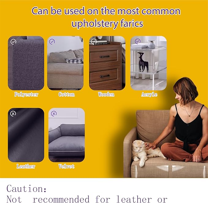 Anti-Cat Scratch Furniture Protector-16-Pack –Single-Sided, Heavy-Duty Self-Adhesive Tape, No-Residue for Couch, Doors & Walls - with 70 Twist Pins (16P+70 Pins)