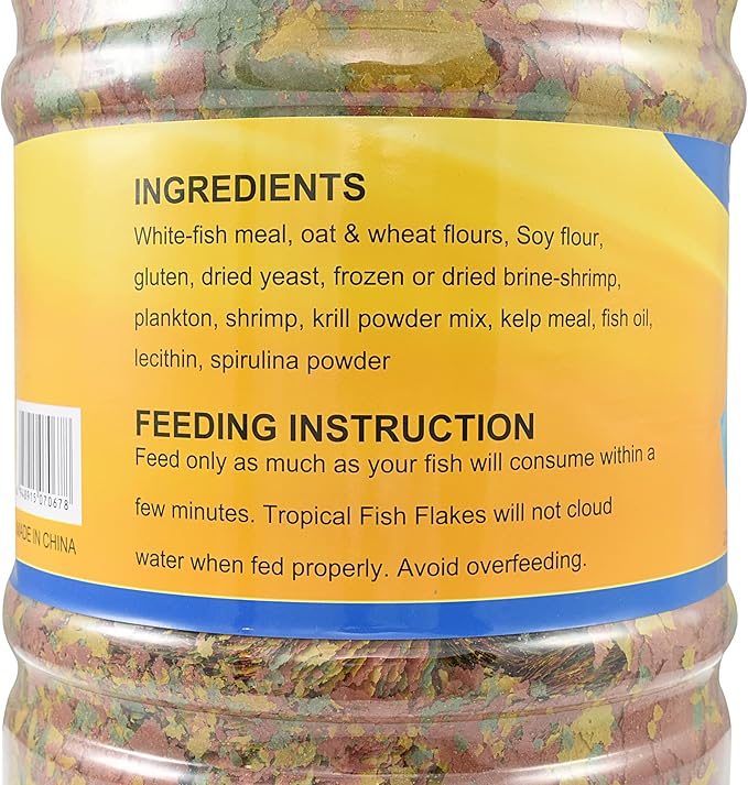 Color Enhancing Tropical Fish Food Flakes - 2.5lb Bulk Fish Food| Veteran Owned - Suitable for all Freshwater, Marine, Pond, And Goldfish | Nutritious Diet with Shrimp, Plankton, and Spirulina