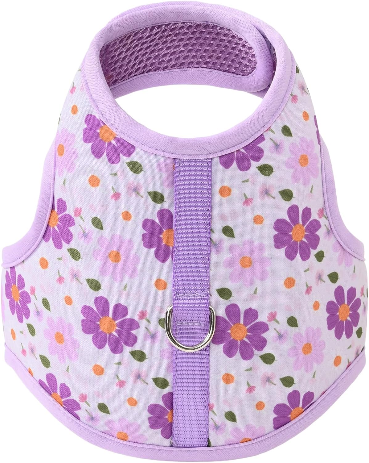 Mile High Life Dog Harness, Air Mesh Floral Vest Harness for 20 lbs Small Dogs & Cats, Easy Get on Adjustable Easy Closures Both Neck and Chest (Purple Flower, S Chest 16"-18")