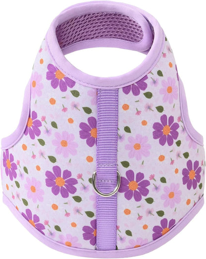 Mile High Life Dog Harness, Air Mesh Floral Vest Harness for 20 lbs Small Dogs & Cats, Easy Get on Adjustable Easy Closures Both Neck and Chest (Purple Flower, S Chest 16"-18")