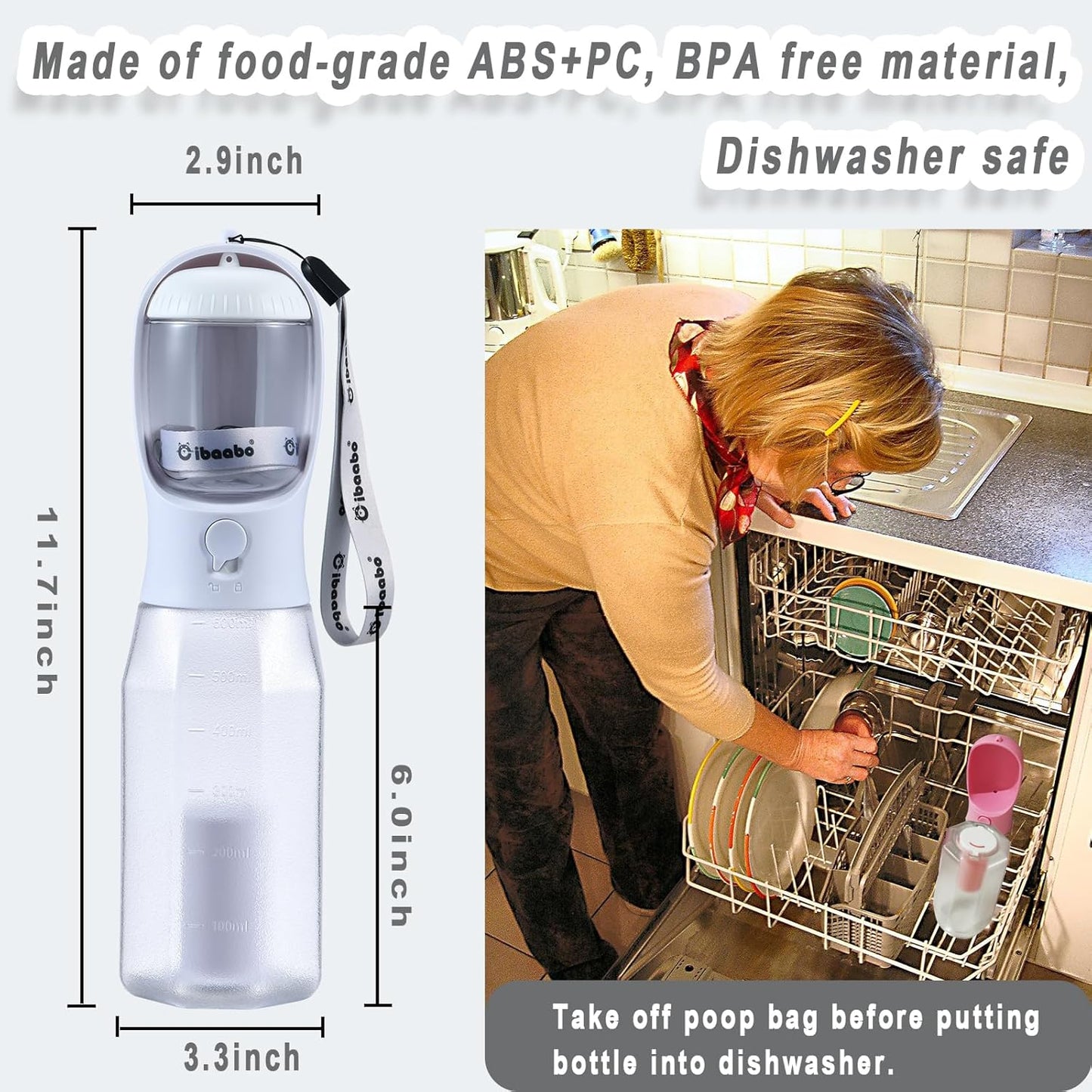 Dog Water Bottle with Food Container & Poop Bag Holder, Travel Water Bowl, Portable Pet Dispenser, Dog Gifts Stuff Accessories Items, Puppy Essentials for Yorkie Chihuahua Walking Hiking