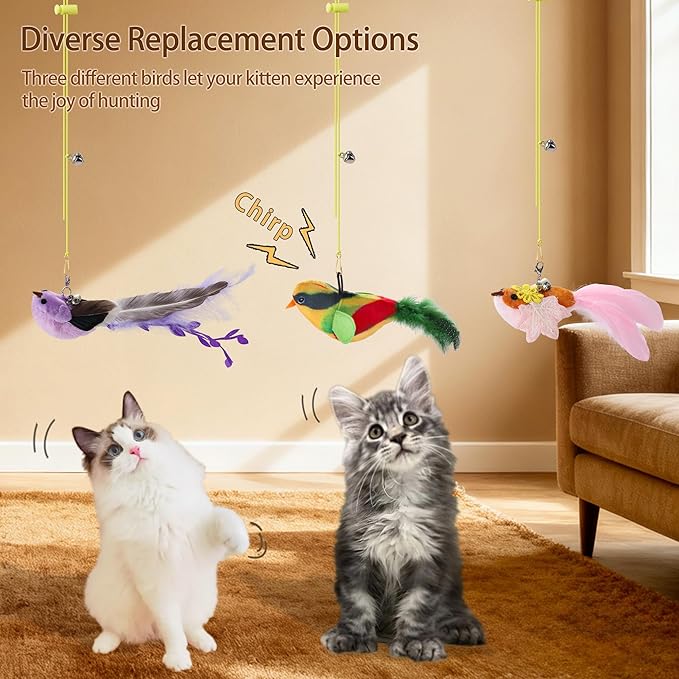 Interactive Bird Cat Toy,1Pcs Interactive Chirping Bird Cats Feather Toys and 2Pcs Birds Cat Feather Toys Replacement for Indoor Cats