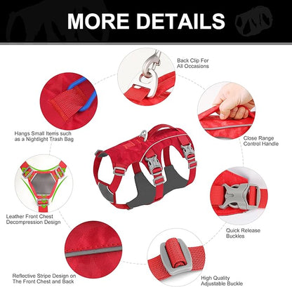 Escape Proof Dog Harness Small Sized Dog, Lightweight Full Body Pet Vest with Lift Handle & Leash Clip, Reflective Adjustable No Slip Dog Harness for Daily Walking(Red,Chest:16-27")
