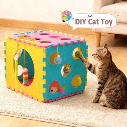 Cat Houses with 40 Cat Toys for Indoor Cats, Cute Cat Bed Cave for Multiple Large Cats, Kitten Toys for Indoor Kittens, 17 Inches