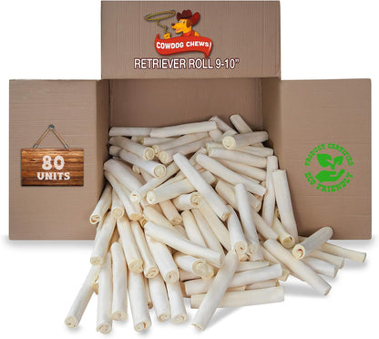 Cowdog Chews Retriever roll 9-10 inch All Natural Rawhide Product (80 Pack)