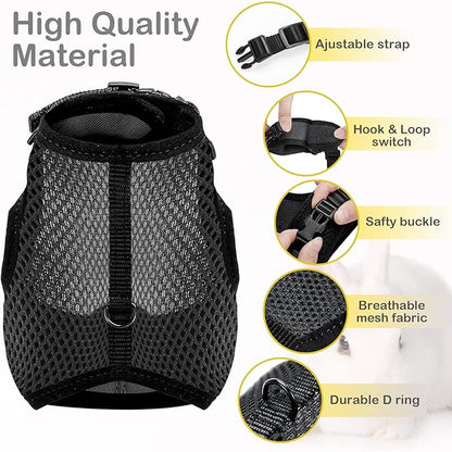 PETTOM Bunny Rabbit Harness with Stretchy Leash Cute Adjustable Buckle Breathable Mesh Vest for Kitten Small Pets Walking (Black,L)