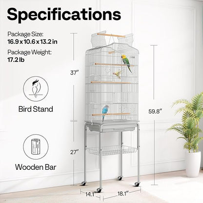 VIVOHOME 64 Inch Bird Cage with Play Top and Rolling Stand for Parrots Conures Lovebird Cockatiel Parakeets Gray