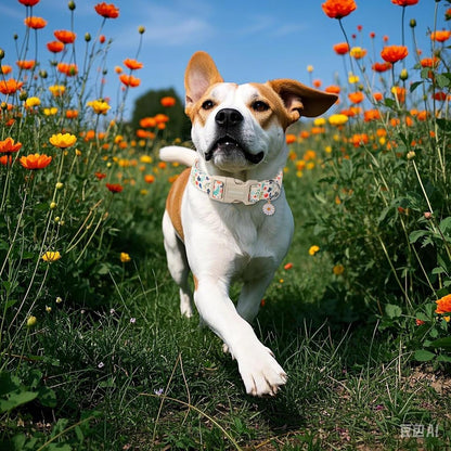 DOGWONG Spring Summer Floral Cotton Dog Collar, Pink Flower Dog Collar Durable Soft Fabric Pet Dog Collars Cute Girl Female Puppy Necklace for Small Medium Large Dogs