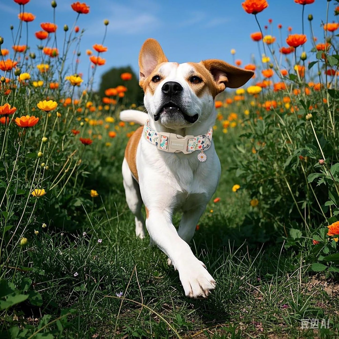 DOGWONG Spring Summer Floral Cotton Dog Collar, Pink Flower Dog Collar Durable Soft Fabric Pet Dog Collars Cute Girl Female Puppy Necklace for Small Medium Large Dogs