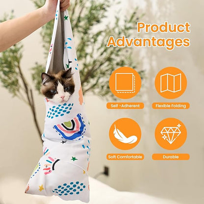 21.7" X 21.7" Rainbow Cat Grooming Wrap for Cutting Nails Self-Adherent Fabric Wrap for Cats Anti-Scratch Anti-Escape Grooming Bag Pet Tool