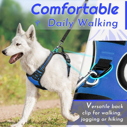 Eagloo Dog Harness Small Sized Dog, No Pull Service Vest with Reflective Strips and Control Handle, Adjustable and Comfortable for Walking, No Choke Pet Harness with 2 Metal Rings, Blue, S