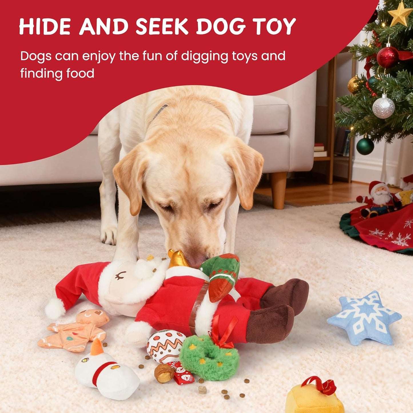 Nocciola Hide and Seek Christmas Santa Dog Toys: 9 Packs Vacation Gifts Funny Plush Stuffed Squeaky Crinkle Durable Chew Toys for Small Medium Large Breed
