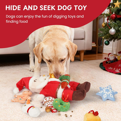Nocciola Hide and Seek Christmas Santa Dog Toys: 9 Packs Vacation Gifts Funny Plush Stuffed Squeaky Crinkle Durable Chew Toys for Small Medium Large Breed