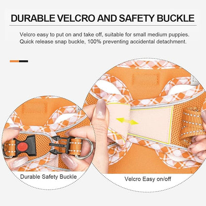 Mercano Soft Mesh Dog Harness and Leash Set, No-Chock Step-in Reflective Breathable Lightweight Easy Walk Vest Harnesses with Safety Buckle for Small Dogs, Cats (Orange, XL)