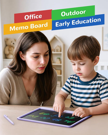 KOKODI LCD Writing Tablet, 12 Inch Colorful Toddler Doodle Board Drawing Tablet, Erasable Reusable Electronic Drawing Pads, Educational and Learning Toy for 3-6 Years Old Boy and Girls(Purple)