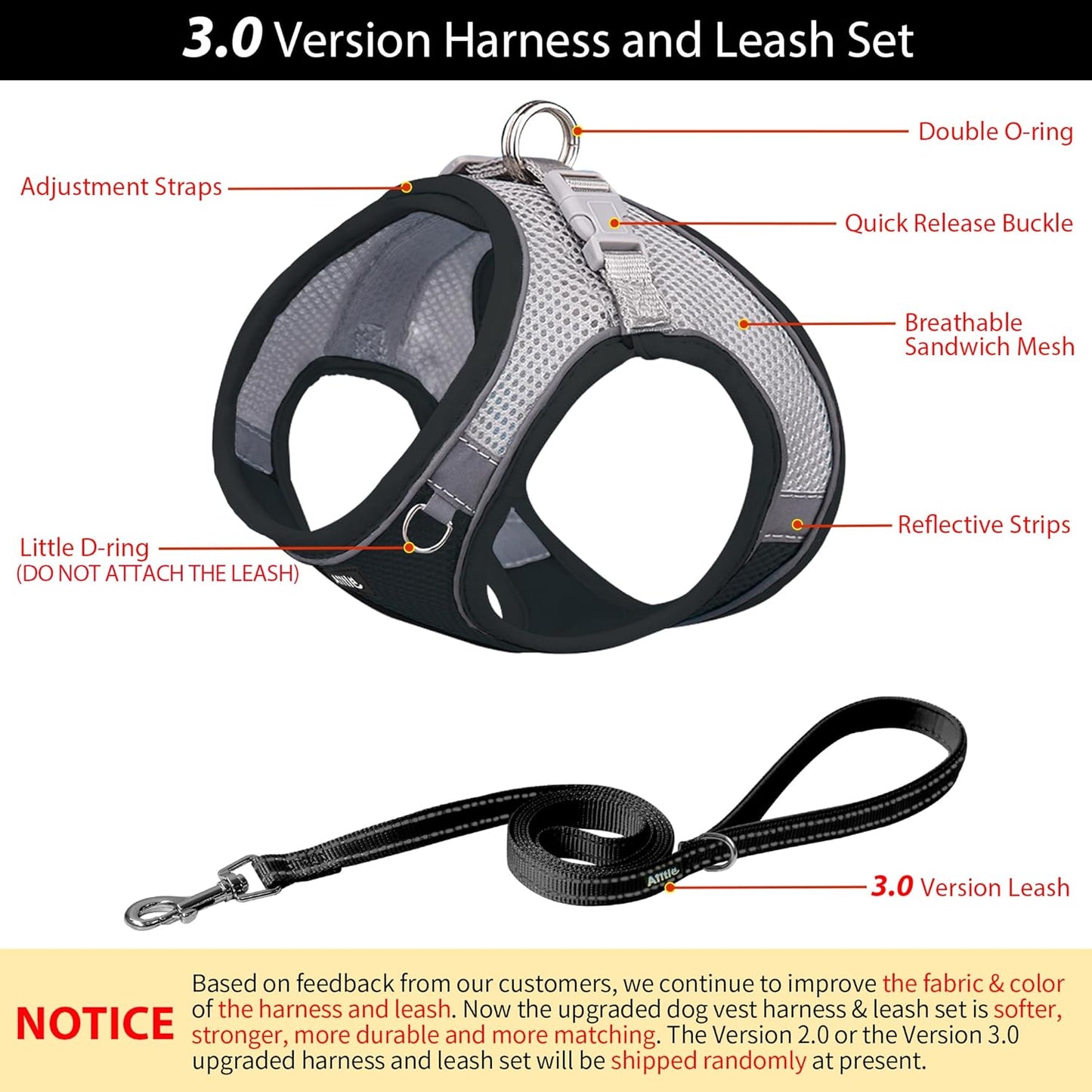 AIITLE Escape Proof Dog Harness - Step in Adjustable Dog Harness No Choke Over with Breathable Mesh and Quick-Release Buckle for Summer- Outdoor Walking, Camping, Training for Medium Dogs Black XL