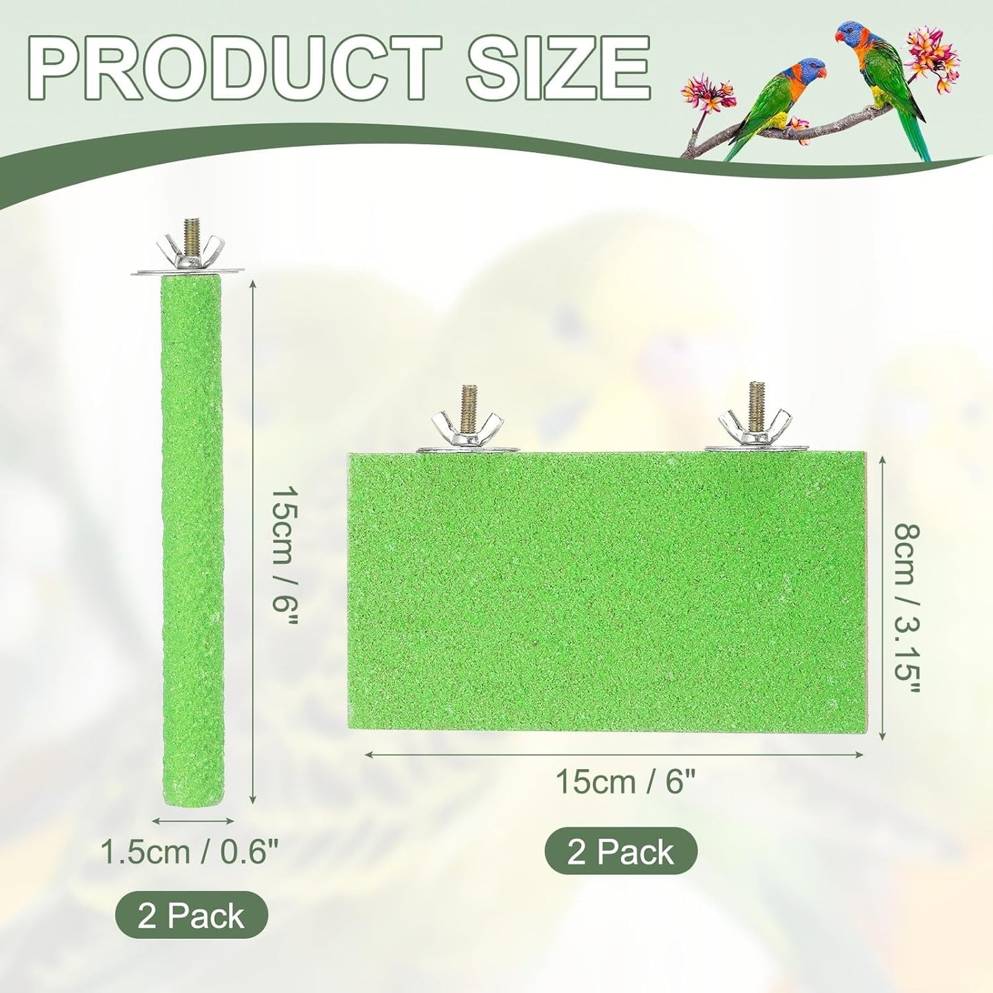 Bird Perch Stand, Wooden Parrot Perch Stand Toy, Paw Grinding Stick, Bird Cage Accessories, 6 x 3.15in (Green, 2 Pcs) Birds Toys Intended for Cage/Parakeets/Conure/Budgie