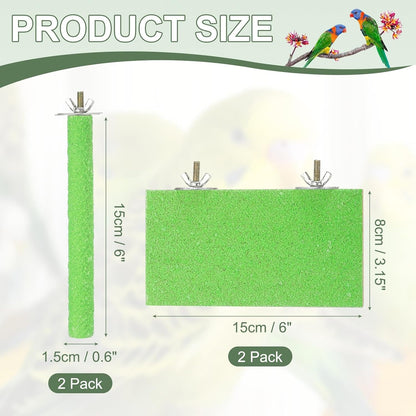 Bird Perch Stand, Wooden Parrot Perch Stand Toy, Paw Grinding Stick, Bird Cage Accessories, 6 x 3.15in (Green, 2 Pcs) Birds Toys Intended for Cage/Parakeets/Conure/Budgie