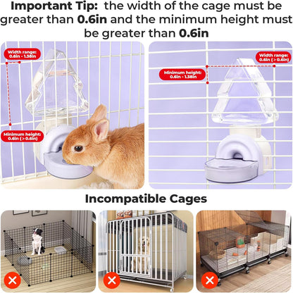 mini&moe Rabbit Water Dispenser - 17.6oz Guinea Pig Water Bottle No Drip for Cage Automatic Gravity Silent Hanging Bunny Water Dispenser with Floating Bowl for Hamster, Gerbils, Ferret, Chinchilla