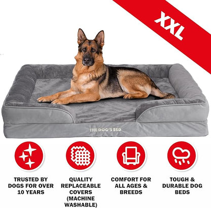 The Dog’s Bed, Orthopedic Standard Foam Waterproof Dog Bed with Standard Support, XXL Silver Grey Plush, Waterproof, Supportive Dog Bed with Replaceable Covers