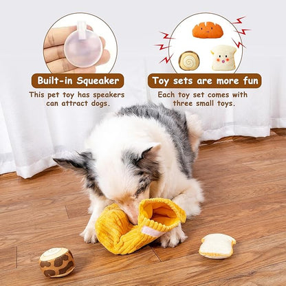 Hollypet Squeaky Dog Toy, Interactive Plush Hide and Seek Dog Toys for Small Medium Sized Dogs and Non-Aggressive Chewers, Puppy Teeth Clean Chew Toys, Bread