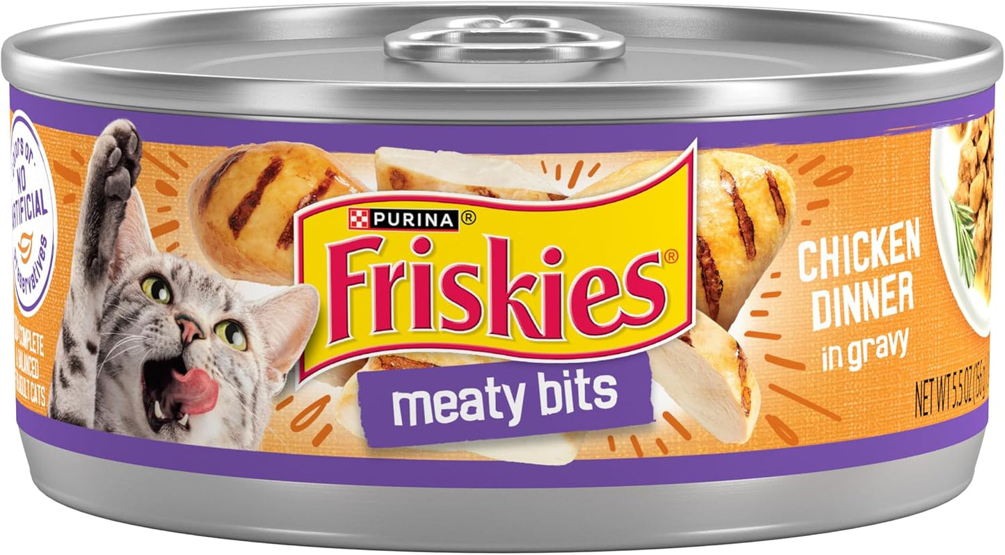 Purina Friskies Wet Cat Food, Meaty Bits Chicken Dinner in Gravy - (Pack of 24) 5.5 oz. Cans