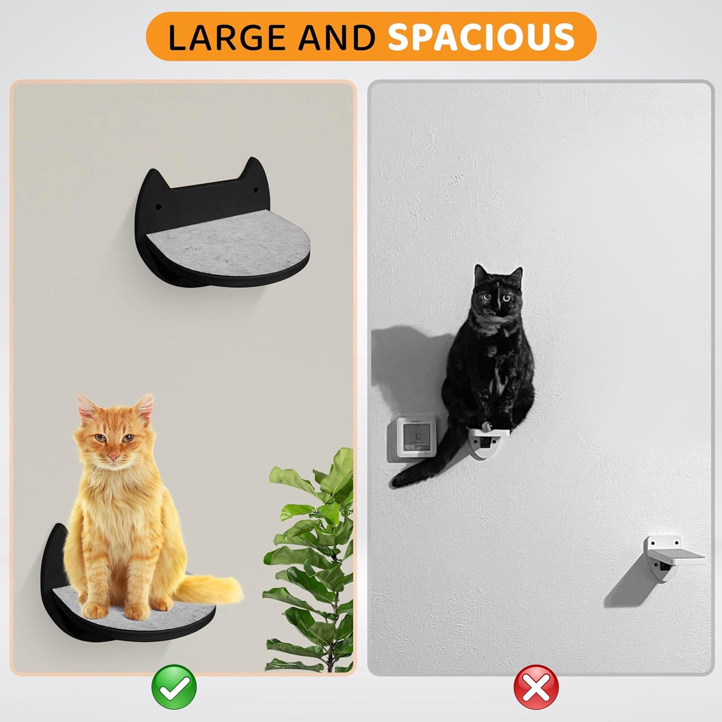 Cat Wall Shelves with 3 Steps – Modern Mounted Cat Wall Furniture & Shelf, Premium Hardwood Bed for Climbing, Sleeping & Lounging, Indoor Hammock for Large Cats - Black