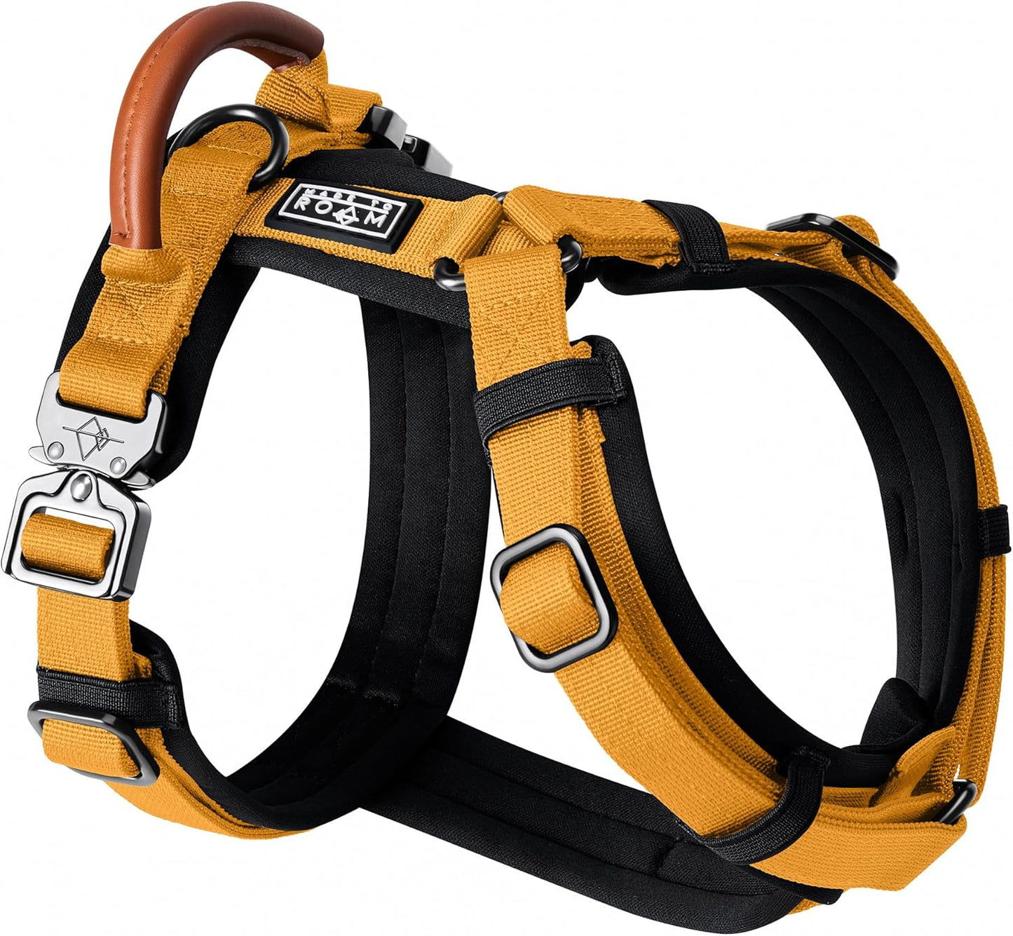 MADE TO ROAM Premium Explorer Harness - Y-Shaped Dog Harness with Adjustable Durable Nylon, Soft Padding, Metal Buckles and Leather Handle for Small, Medium, Large Dogs (Michigan Autumn, Size 1)