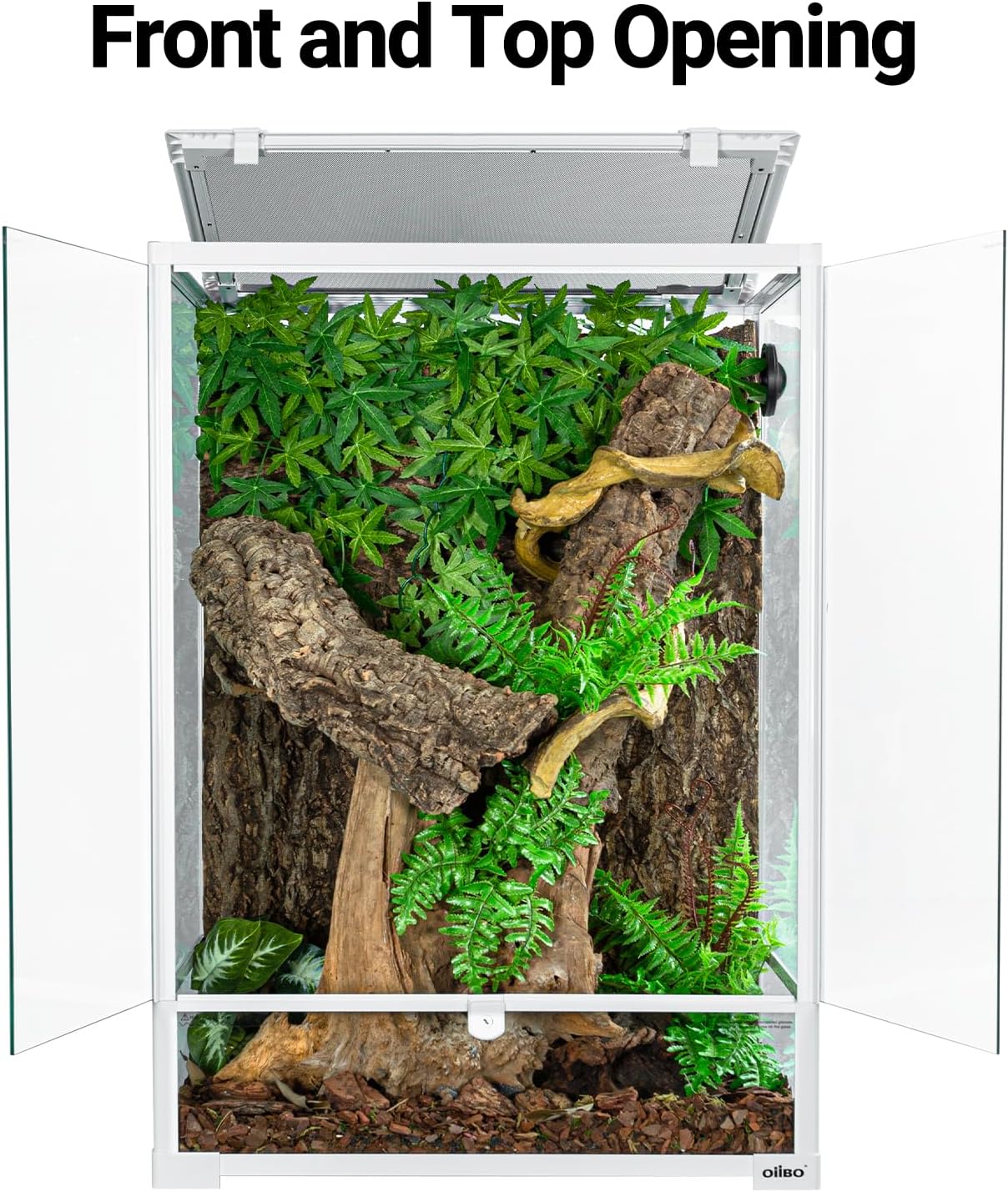 OiiBO 67 Gallon Reptile Tall Terrarium, Vertical Reptile Tank 24" x 18" x 36" Full Tempered Glass Double Front Opening Door with Top Mesh Lid, Reptiles Amphibians Habitat Enclosure (Knock-Down)