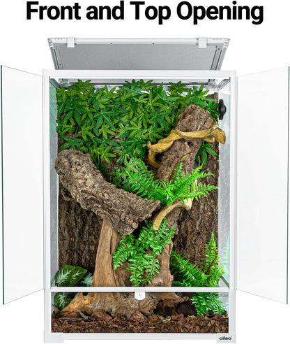 OiiBO 67 Gallon Reptile Tall Terrarium, Vertical Reptile Tank 24" x 18" x 36" Full Tempered Glass Double Front Opening Door with Top Mesh Lid, Reptiles Amphibians Habitat Enclosure (Knock-Down)