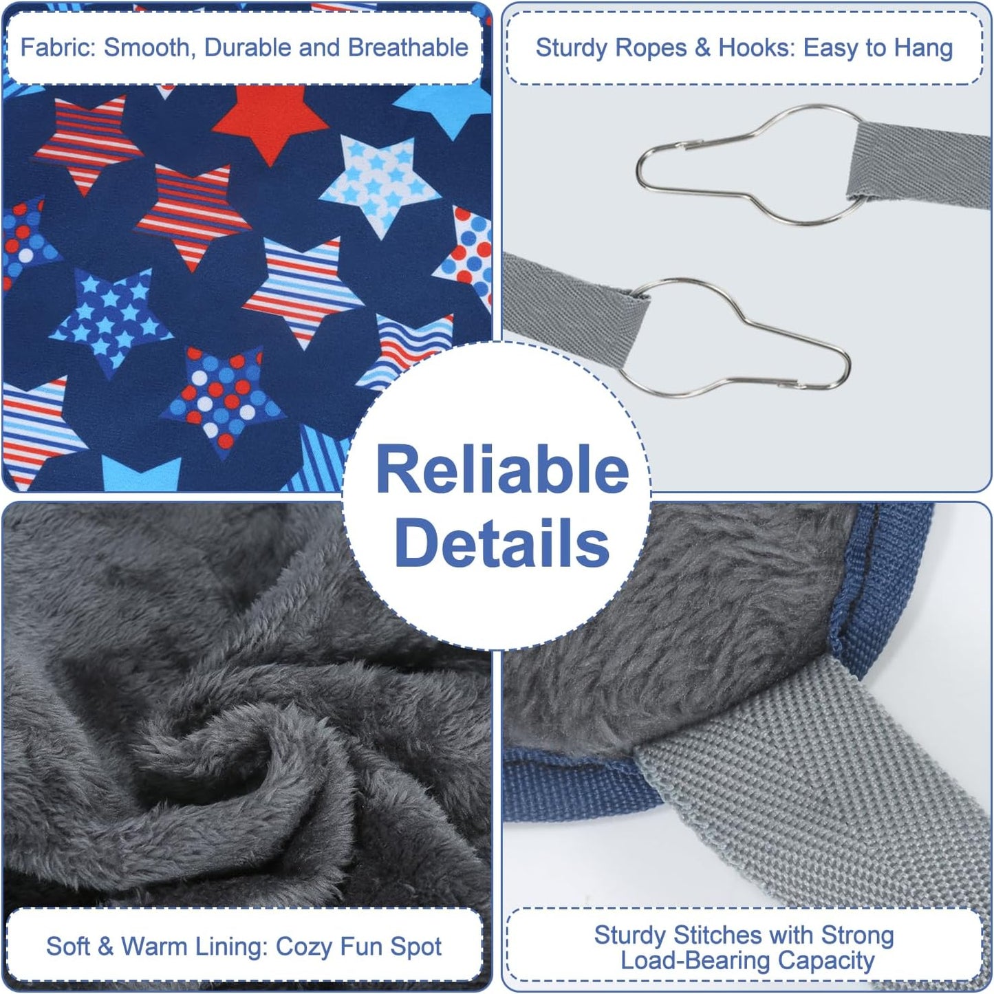 Ferret Hammock, Washable Rat hammock for Cage Accessories,3 Pack Guinea Pig rat Hideout,Soft ferret rats chinchilla bed, hamster hammocks,Ferrets toys and stuff for Sugar Glider(Sky Blue Star, L)