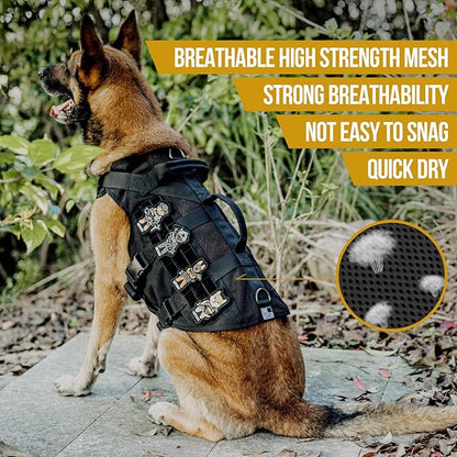 OneTigris No Pull Tactical Dog Harness for Medium Dog, Aire Mesh Dog Vest Harness, Breathable Military Dogs Molle Vests with Handles, Service Dogs Vest for Walking Hiking Training (M, Black)