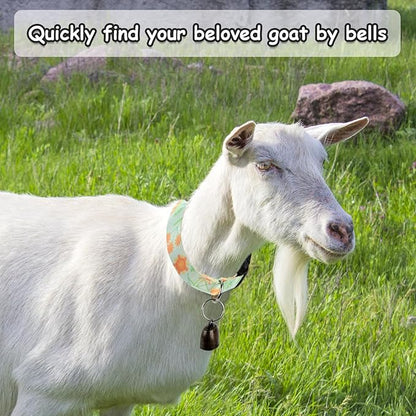 5 Pack Goat Collars with Bells, Horse Sheep Grazing Copper Bells and Adjustable Nylon Collar Set Pet Anti-Lost Loud Bronze Bell for Small Farm Animal Sheep Goat Cow Accessories(Floral)