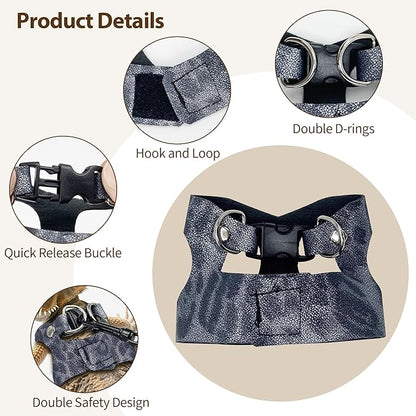 AIITLE 3 Pack Adjustable Bearded Dragon Harness and Leash Set - Leopard Print, Comfort Soft Leather Vest for Lizards, Iguanas, Guinea Pigs, Outdoor Camping & Walking, Blue