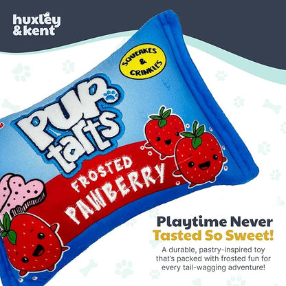 Huxley & Kent Funny Dog Toy w/Squeaker – Power Plush Squeaky Dog Toys for Small, Medium & Large Dogs – Soft Stuffed Animal for Indoor Play & Fetch - Pup-Tarts Frosted Pawberry, Small